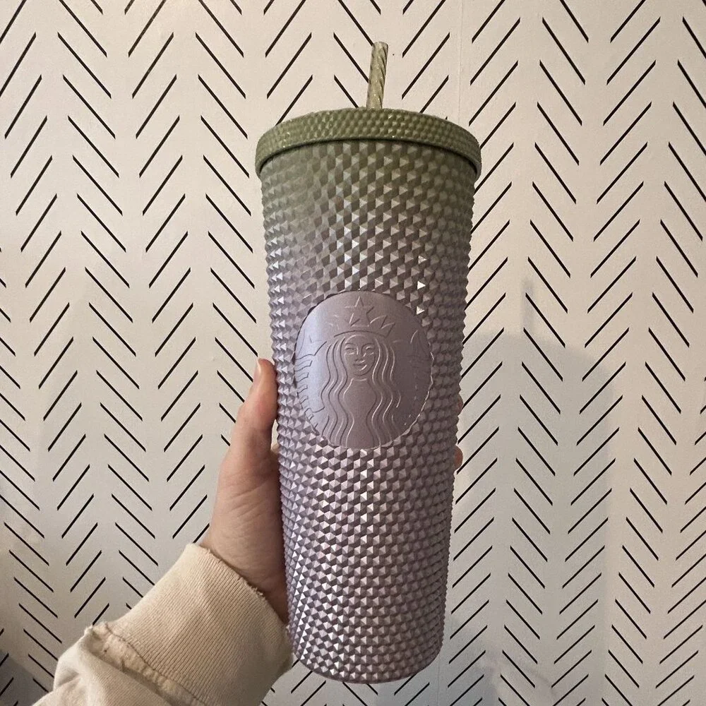 Starbucks Tumbler 2024 Metallic Green Green Purple Ombre Venti Studded 24oz Cup